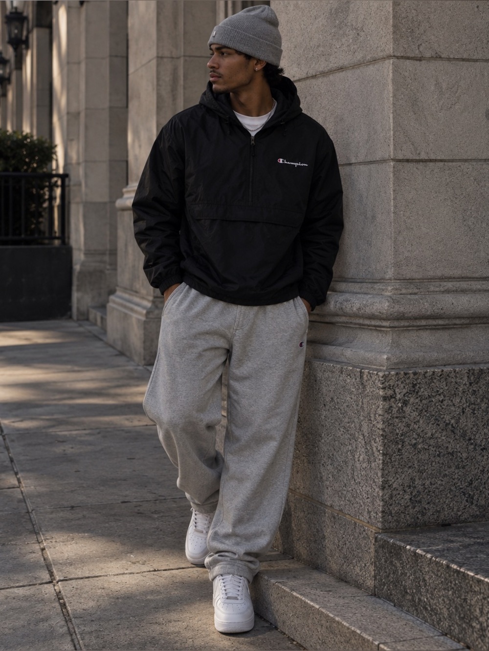 Champion Black Hooded Pullover Jacket